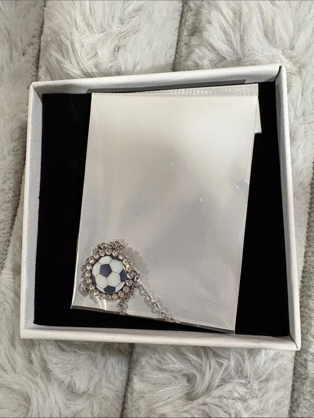 Silver Soccer Ball Pendant Necklace - Blue & White